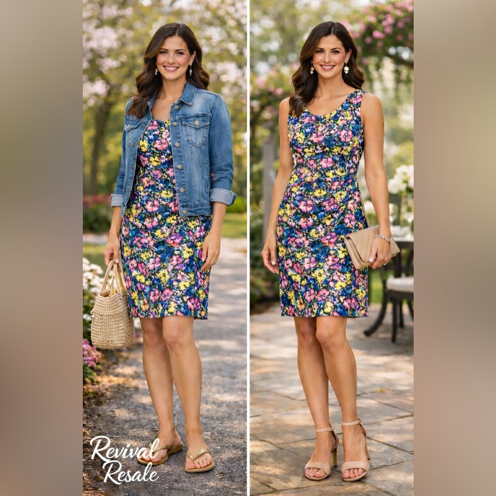Zara‎ Floral Sleeveless Sheath Dress Pink Blue Yellow Spring Summer M